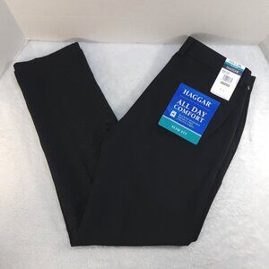 Haggar Dress Pants Mens 32x30 All Day Comfort Black Slim Fit Flat Front NWT